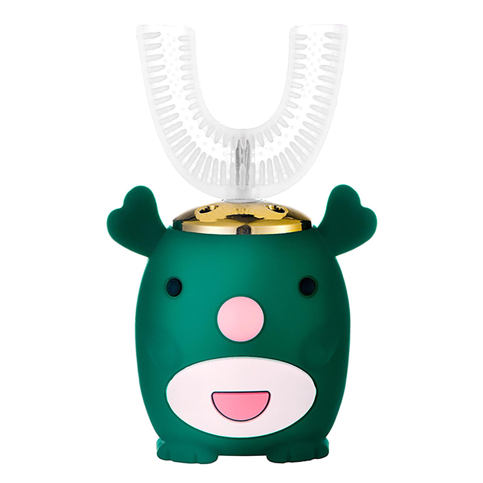 

(SU)Детская мягкая электрическая U-образная зубная щетка, водонепроницаемая электрическая зубная щетка 15*13*6 зелёный