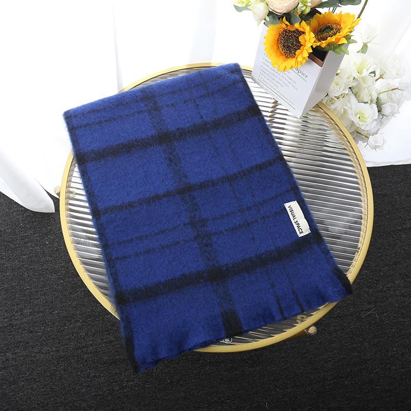 

Women s Scarf Autumn and Winter Fashionable Warm Rainbow Plaid Shawl Tassel Thickened Mohair one size синий