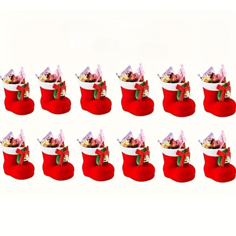 3/6pcs Christmas Socks Candy Boots with Small Bells Holiday Gift Bags Xmas Trees Santa Claus Boots for Fireplace Festival Decors