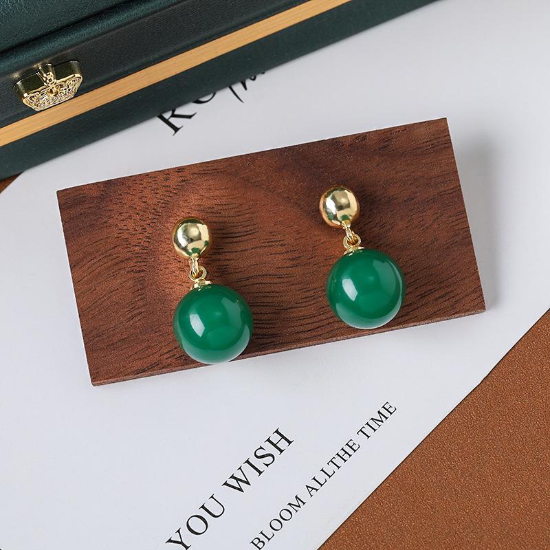 Retro Emerald Earrings Women'S Niche Unique Earrings Earrings Light Luxury Niche High-End Earrings New Chinese Earrings