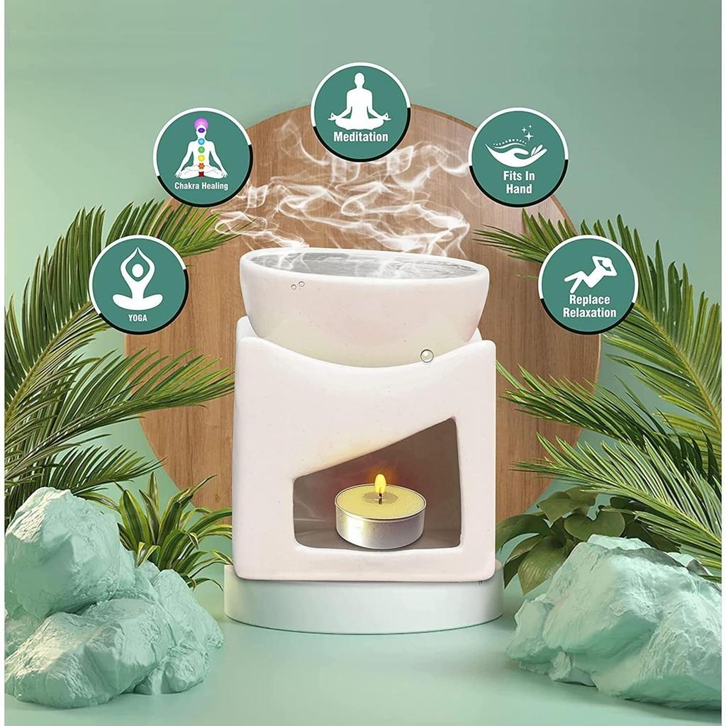 Keramik Ton Kerzenbetriebener Aromabrenner Öldiffusor, Extra Große Schale, mit 1 Teelicht, 4,25 Zoll, (Elfenbeinweiß)