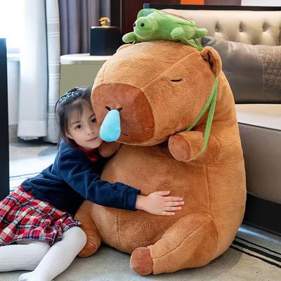 Capybara Plush Doll Soft Stuffed Animal Pillow Comfortable Hugging Toy with Cute Turtle Accessory Cozy Cushion Gift for Kids Adults