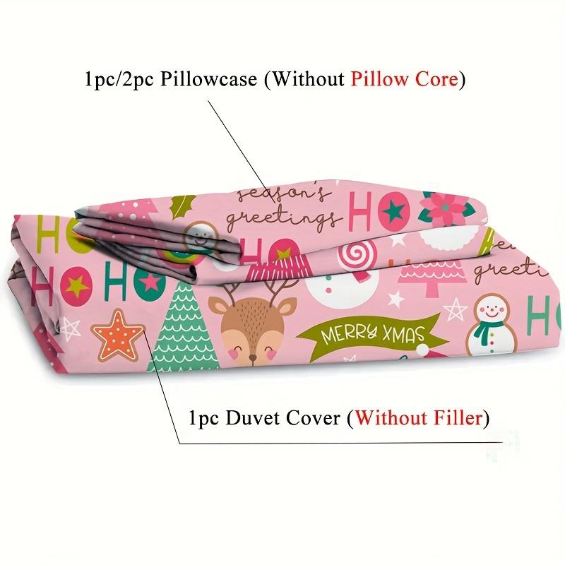 Festive Christmas Duvet Cover Set - 2/3pcs, Purple with Santa, Reindeer, and Snowflakes, Perfect for Bedroom or Dorm Decor