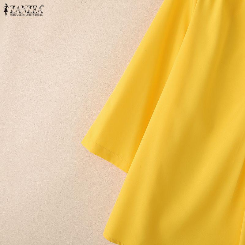 ZANZEA Damen Lockerer V-Ausschnitt 3/4-Ärmel Einfarbig Lässige Bluse