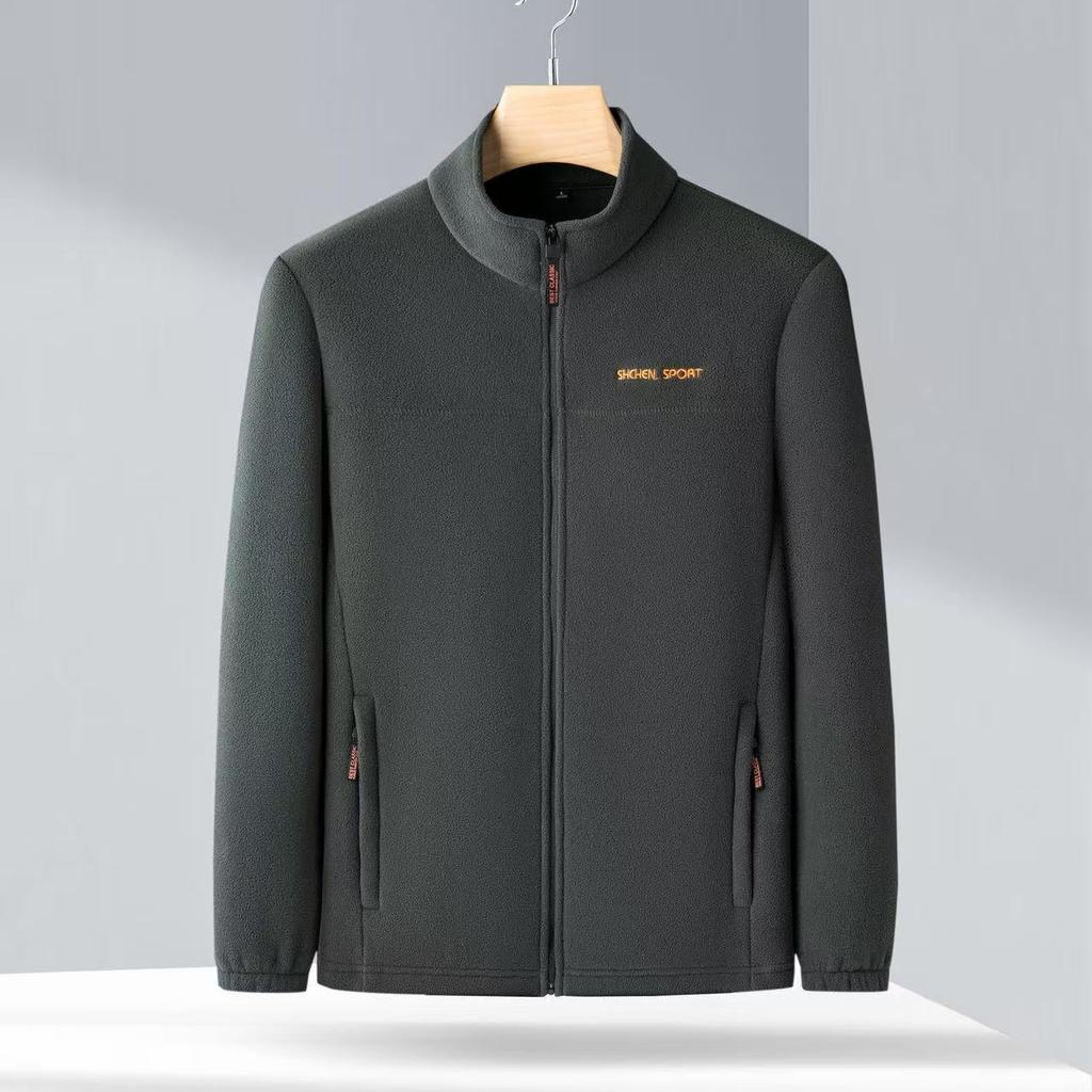 Autumn and Winter Polar Fleece Jacket Tops Men's Jackets Stand-up Collar Young and Middle-aged Men's Fleece Plus Velvet