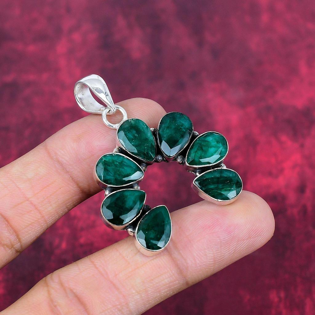 Emerald Pendant, 925 Sterling Silver Pendant Gemstone Jewelry, Handmade Pendant Amazing Jewelry, Gift For Her