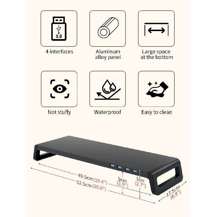 Monitor Stand Riser without or with USB3.0 Hub Computer Monitor Stands Desk Shelf PC Accessories Support Monitor Black