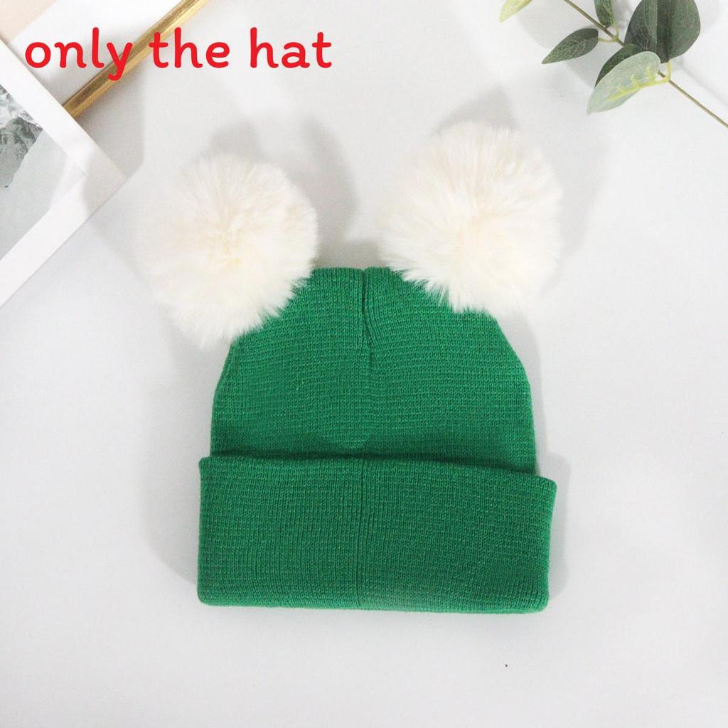 Knit Hat With Plush Ball Decoration For Women And Men In Autumn Winter зелёный