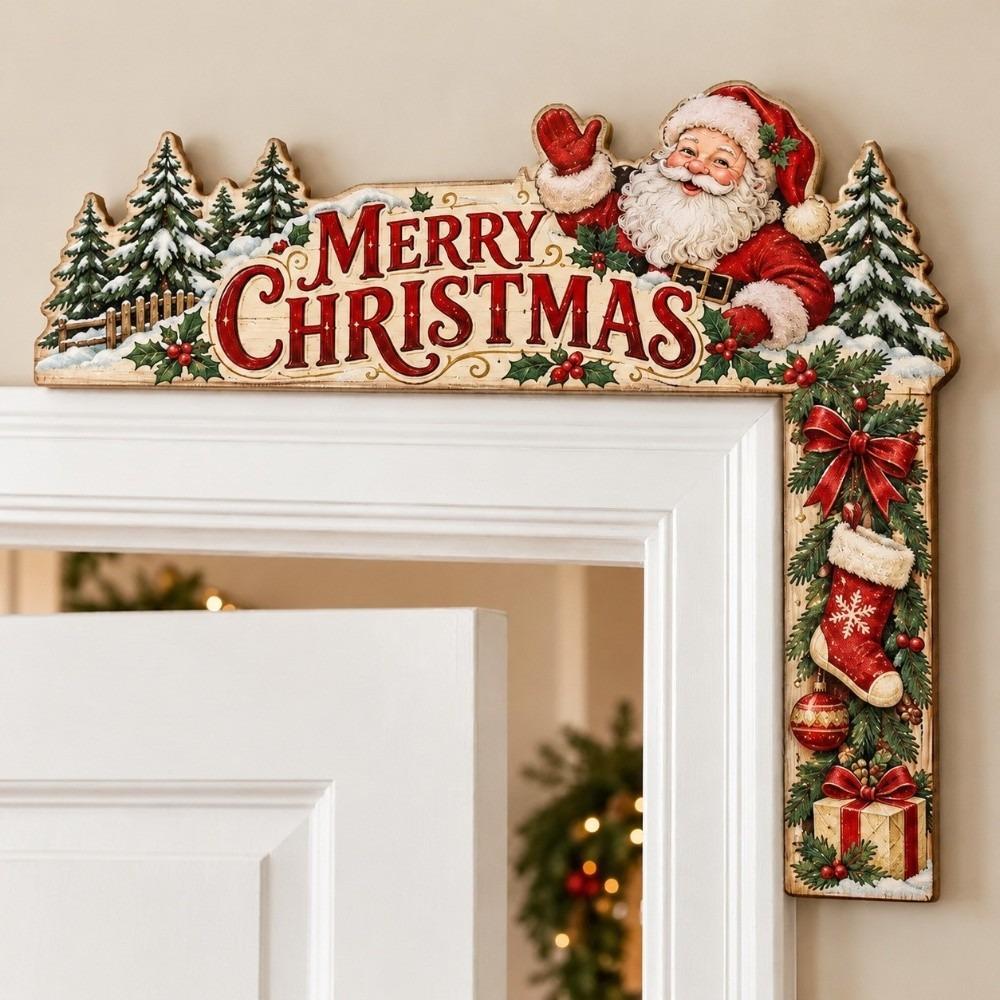 Corner Design Xmas Door Topper Festive Theme Reindeer Wall Decoration Party Supplies