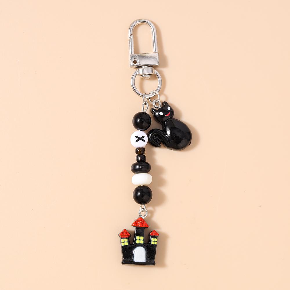 New Halloween Castle Ghost Keychain Black Cat Key Ring Pendants for Women Girls Handbag Charms DIY Key Chain Jewelry Gift