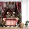 Fun Bathing Lovers Skeleton Shower Curtains Forest Rose Flowers Tree Heart Valentine's Day Bathroom Curtain Fabric Home Decor