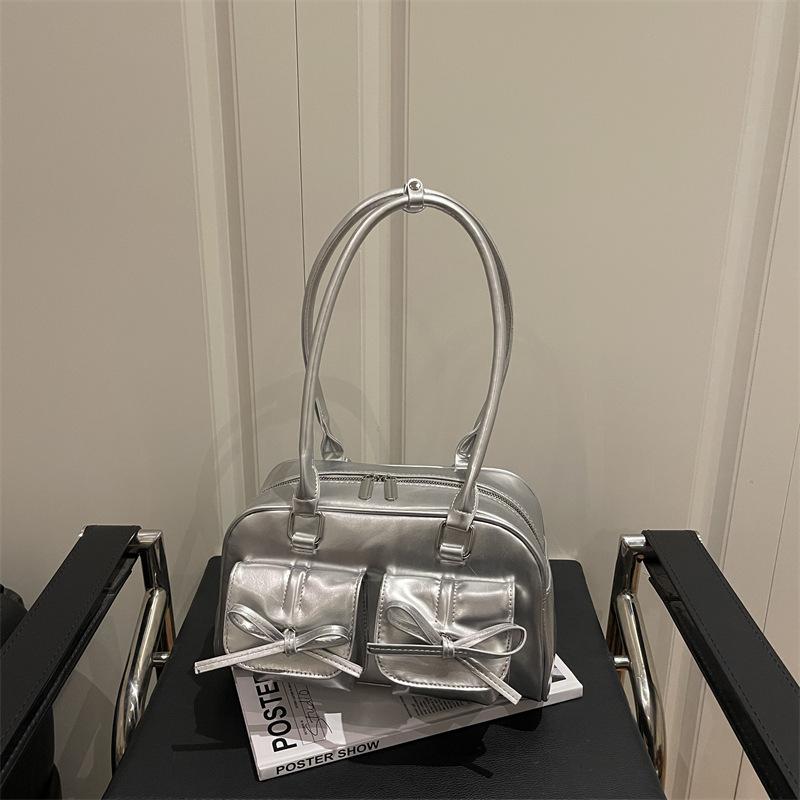 Large Capacity PU Bag Women 2025 New Ballet Style Bow Underarm Bag Versatile Shoulder Bag