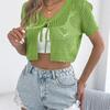 2026 Spring/Summer Women's Hollow Lace Short Sleeve Knitted Open Top S-XL