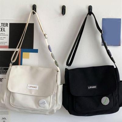 Borsa a tracolla semplice per studenti scolastici, in nylon, a tinta unita, per il tempo libero, di grande capacità, per uomo e donna