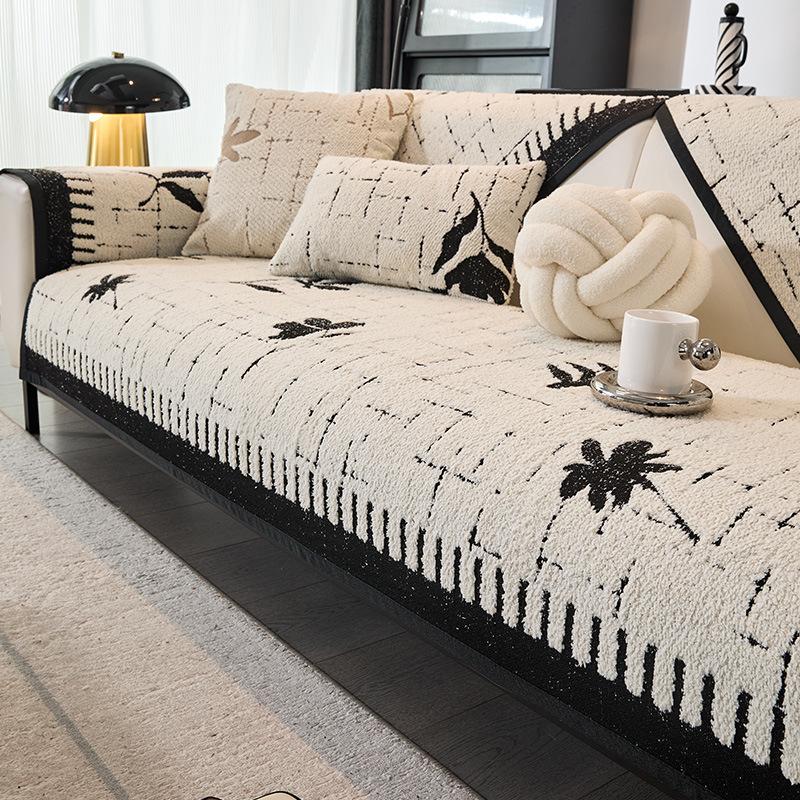 Simple And Modern Semi-leather Sofa Cushion Autumn And Winter Velvet High-end Feeling Straight Sofa Cover Anti-slip Sofa Cover