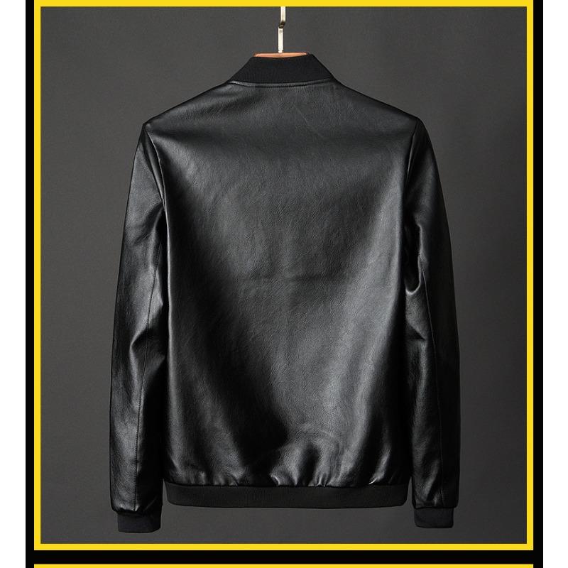 Leather Jacket Men's Spring and Autumn Thin Trendy Coat Loose Casual Large Size Medium and Youth Baseball Collar Leather Jacket for Men