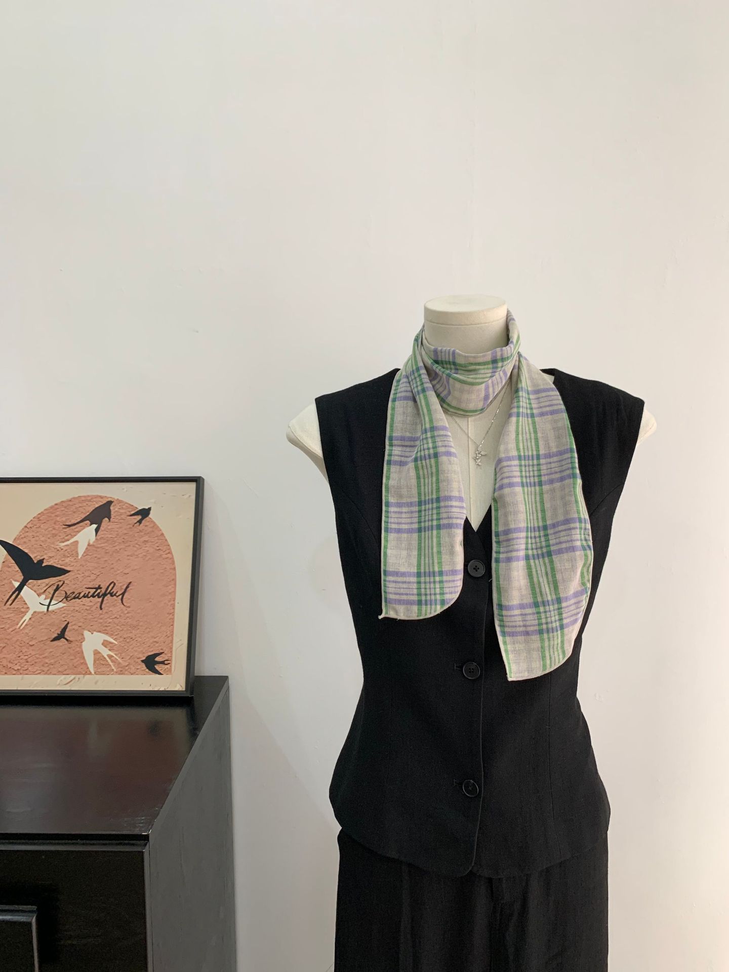 British style cotton retro plaid thin and narrow long scarf fashionable versatile small scarf headscarf warm neck silk scarf 10-115