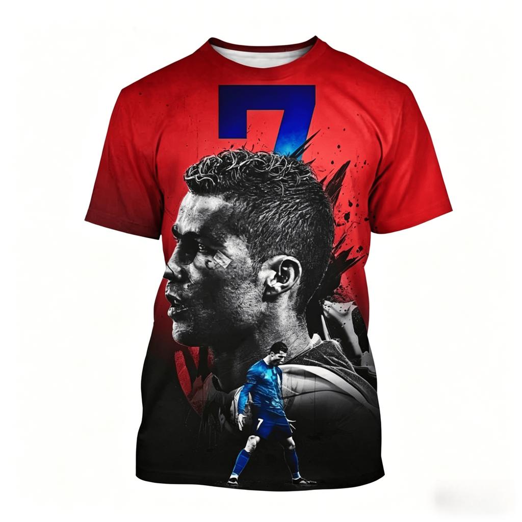 Sommer Kurzarm Portrait Fußball T-Shirt Herren Sport Lässig Outdoor Tägliches T-Shirt Modisch Bequem Locker Weich Atmungsaktiv T-Shirt