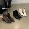 2025 New Round Head Thin Cat Heel Splicing Low Tube Rear Zipper Soft Sole Chelsea Martin Women's Short Boots