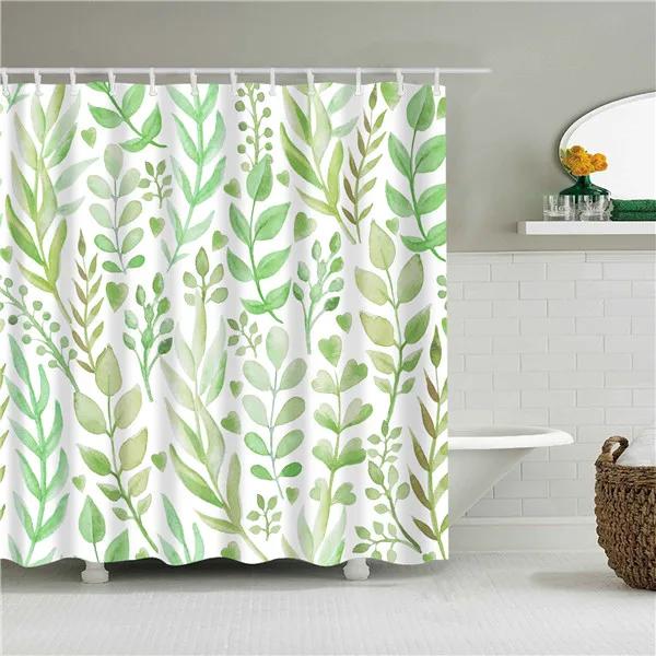 Flower Painting Printed Mildew Proof Polyester Shower Curtains Washable Waterproof Shower Curtains for Bathroom Home Decor