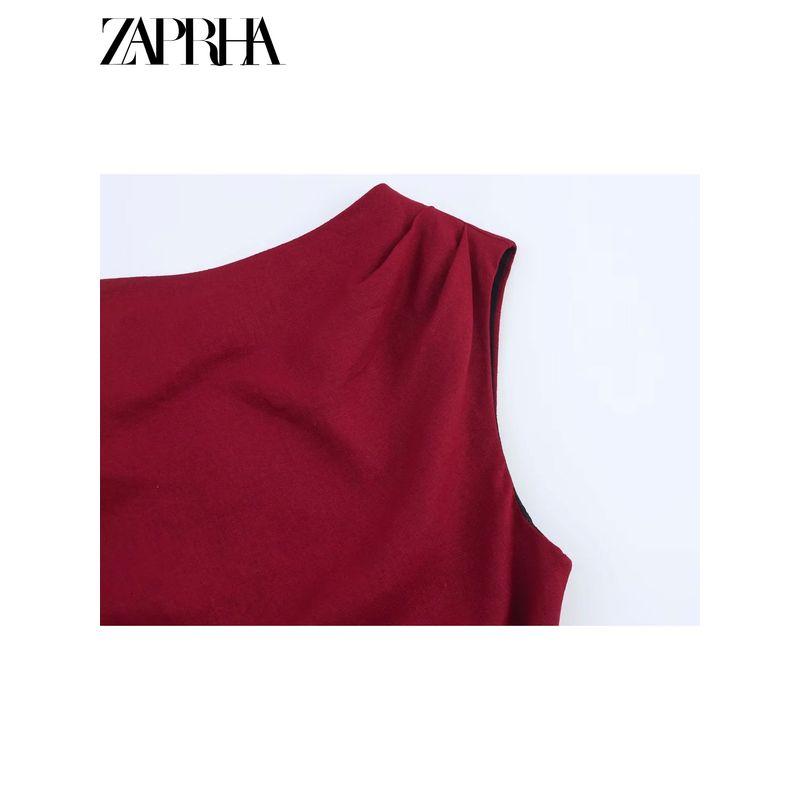 Zaprha 2025 New Arrival Unique Beautiful Linen Blend Ruched Midi Skirt Dress Waist Slim Looking 2840709