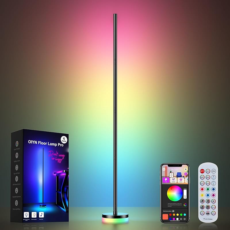 Corner Floor Lamp, RGBICW LED Corner Lamp with 1300lm Smart Modern Floor Lamp,App & Remote Control,Music Sync,Color Changing Standing Lamp for 1 Pack