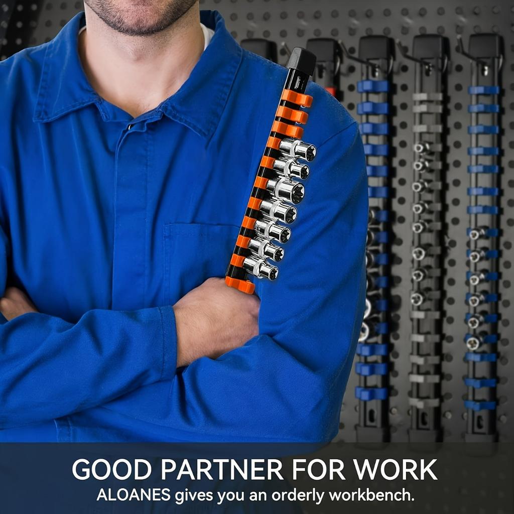 Kit de 3 șine organizatoare pentru chei tubulare portocalii, pentru chei tubulare de 3/8" 1/4" 1/2", șină suport pentru chei tubulare, suport pentru chei tubulare portocalii, șină pentru scule cu tavă glisantă montabilă