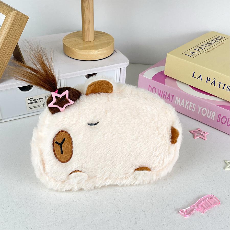 

Capybara Plush Pen Pouch Student Cutes Cartoon Animal Storage Supplies Bags бежевий