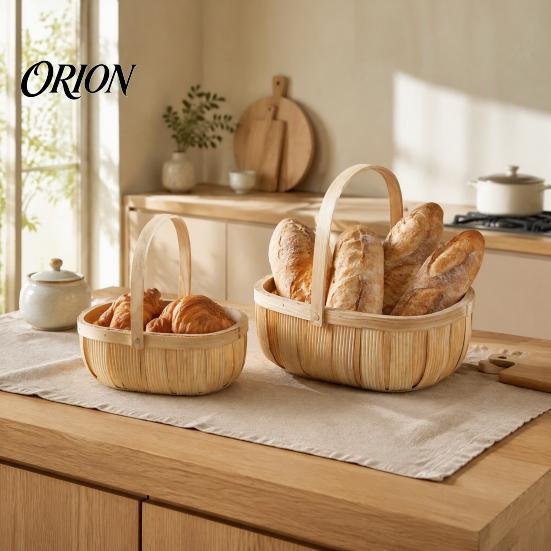 Reinforced Handle Organizer Handmade Woven Wood Storage Basket, Oval with Handle, Hand Utility Basket Large Capacity Bin for Kitchen And Home