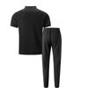 Summer 2025 Men's Waffle Knit Stand Collar Zipper Top and Long Pants Set - European & American Style
