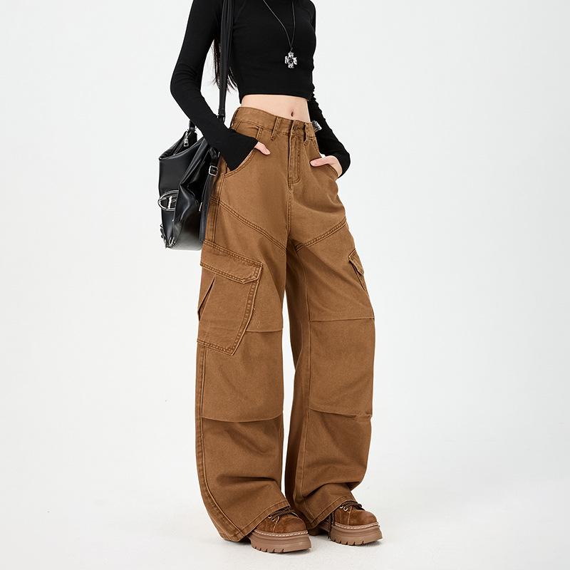 Trendy Women's Wide-Leg Casual Jeans with Patch Pockets & Pleats