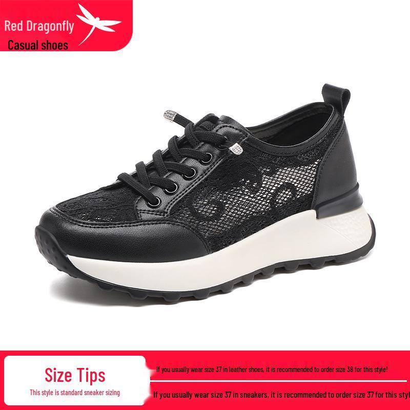 Red Dragonfly Women s Thick-Soled Mesh Casual Sports Shoes - Summer Breathable Height-Increasing Style 36