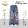 2025 Autumn/Winter Kpop Monster Hunter Girls' Fleece-Lined Wide-Leg Jeans