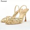 Fashion Fashion Sequined Weave Hollow Out Women Gladiator Sandals Sexy Narrow Band Slingbacks Office Lady High Heels Summer Party Shoes