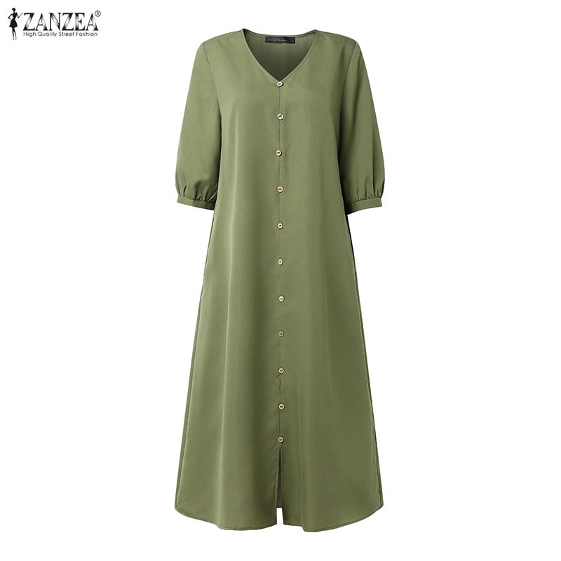 ZANZEA Women CasuaL V-Neck Summer 3/4 Sleeve Dress