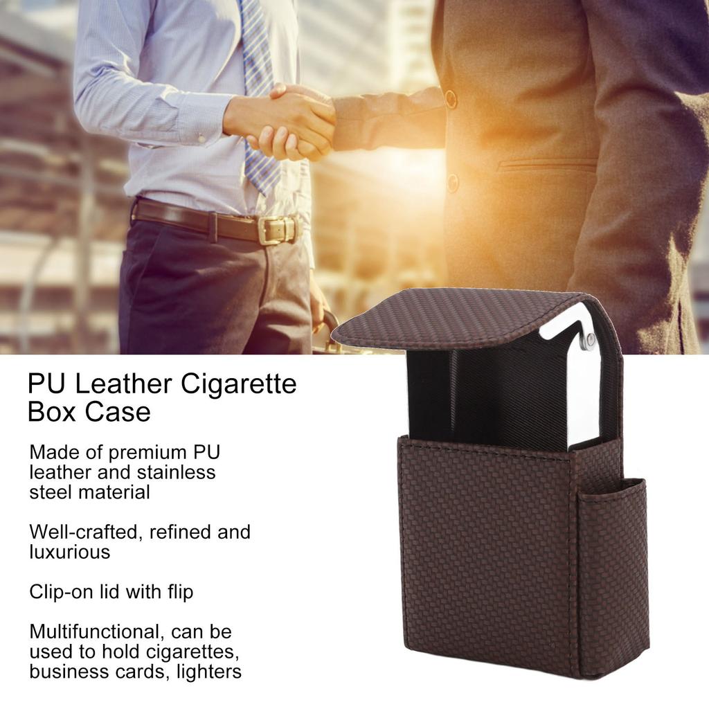 PU Leather Cigarette Box Woven Pattern Cigarette and Lighter Holder Multifunctional 20 Pieces Cigarette Case