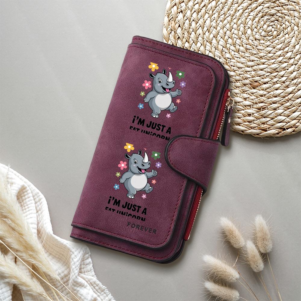 Cute Rhino Print Wallet for Women Fashion Faux Leather Multi Card Holders Purse