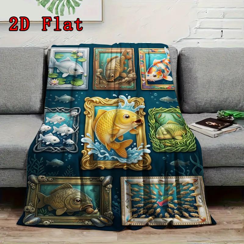 Fish Fantasies 2D Flat Pattern Flannel Blanket, High quality All Seasons, Home Decor, Warmth and Comfort, Perfect for Christmas Gifts.