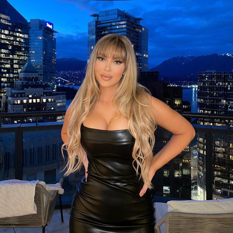 Damskie jesienne, dopasowane, skórzane, jednokolorowe kamizelki, długie sukienki typu halter