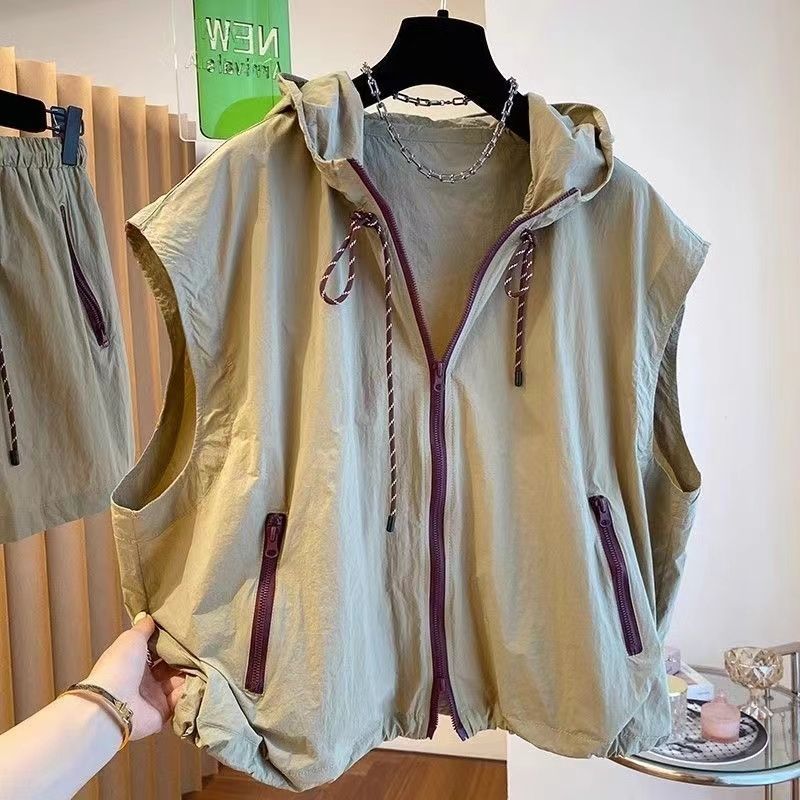Hooded Sleeveless Vest Lightweight and Versatile for Spring and Summer Loose Casual Quick-dry Sun Protection