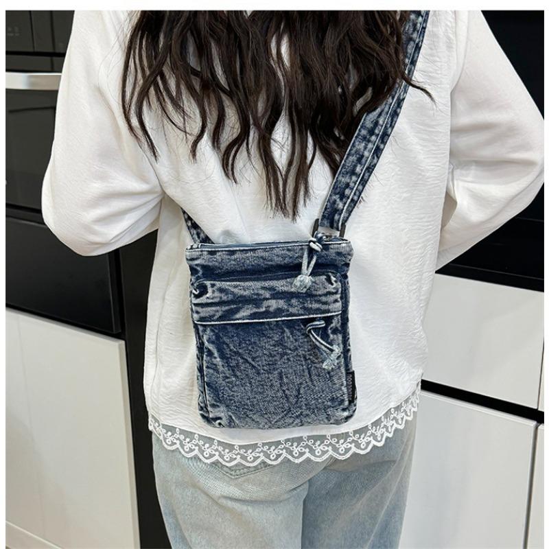 Washed Denim Crossbody Fashionable Phone Bag
