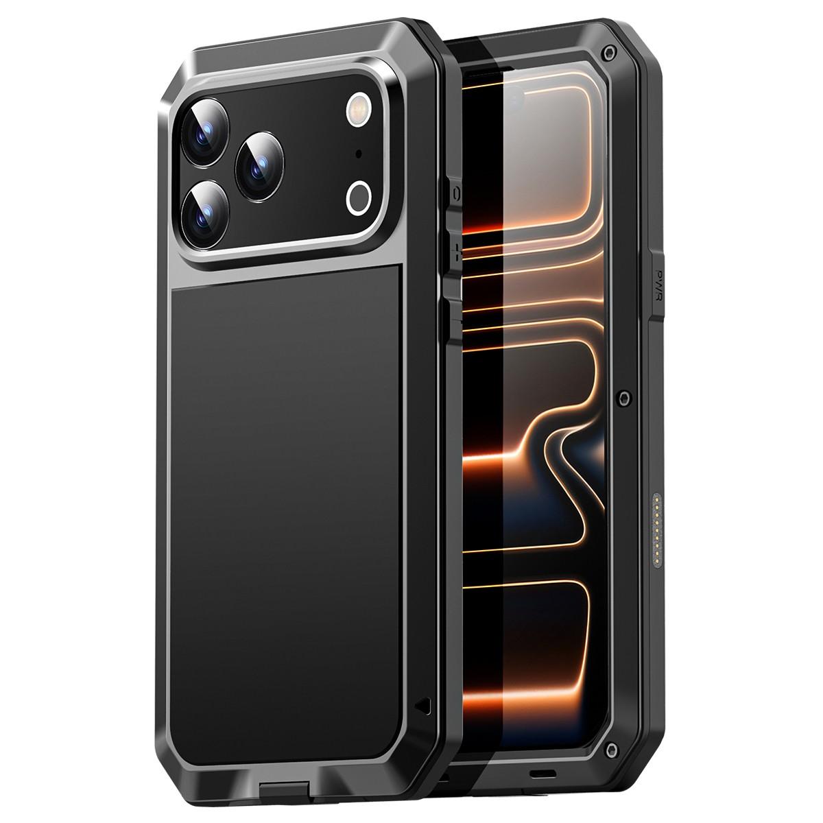 

Heavy-duty Protective Case for IPhone Air 17 16e 15 14 13 12 11 Pro Max XS XR 8 7 Plus Glass Screen Protector Shockproof Cover aluminum&Case & Screen Protector&iPhone17 чёрный
