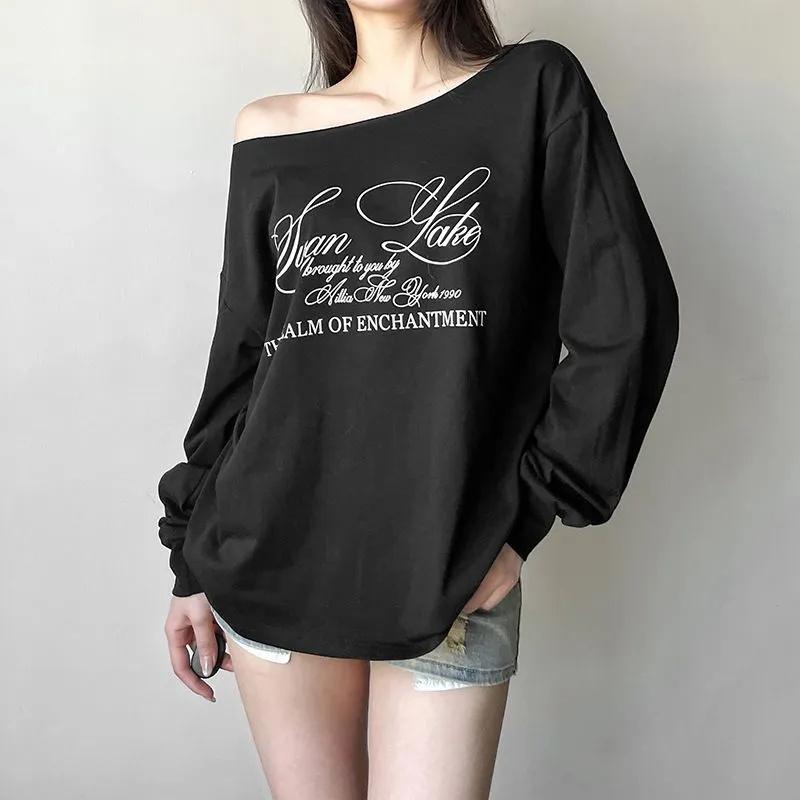 Stylish Letter Print Off,shoulder Short,sleeved Loose T,shirt Top