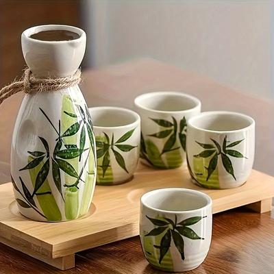 5pcs/set Ceramic Wine Glasses Set Creative Pattern Ceramic Cup And Kettle Portable For Outdoor Camping Picnic Birthday Gift