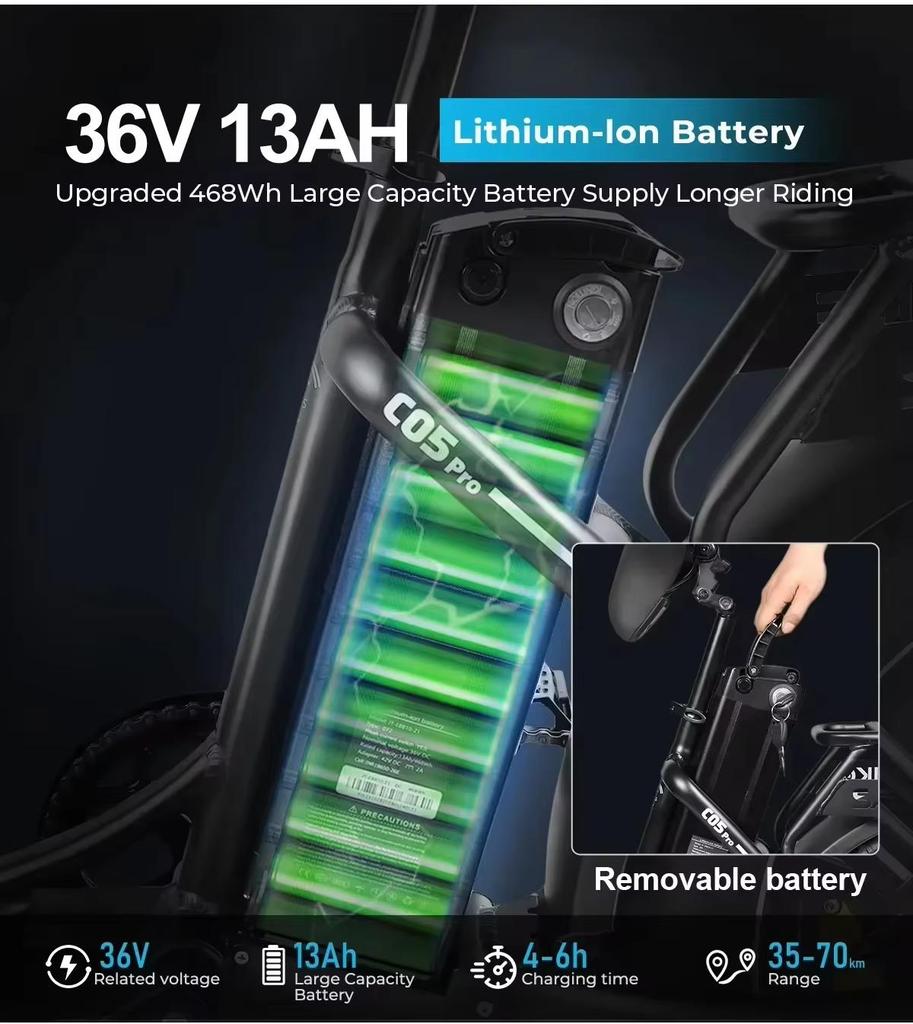 C05 Pro Fold Electric Bike 500W Motor 36V13AH City Travel Commute Electric Bicycle 20*4.0 Inch Tire USB Phone Charging E-bike