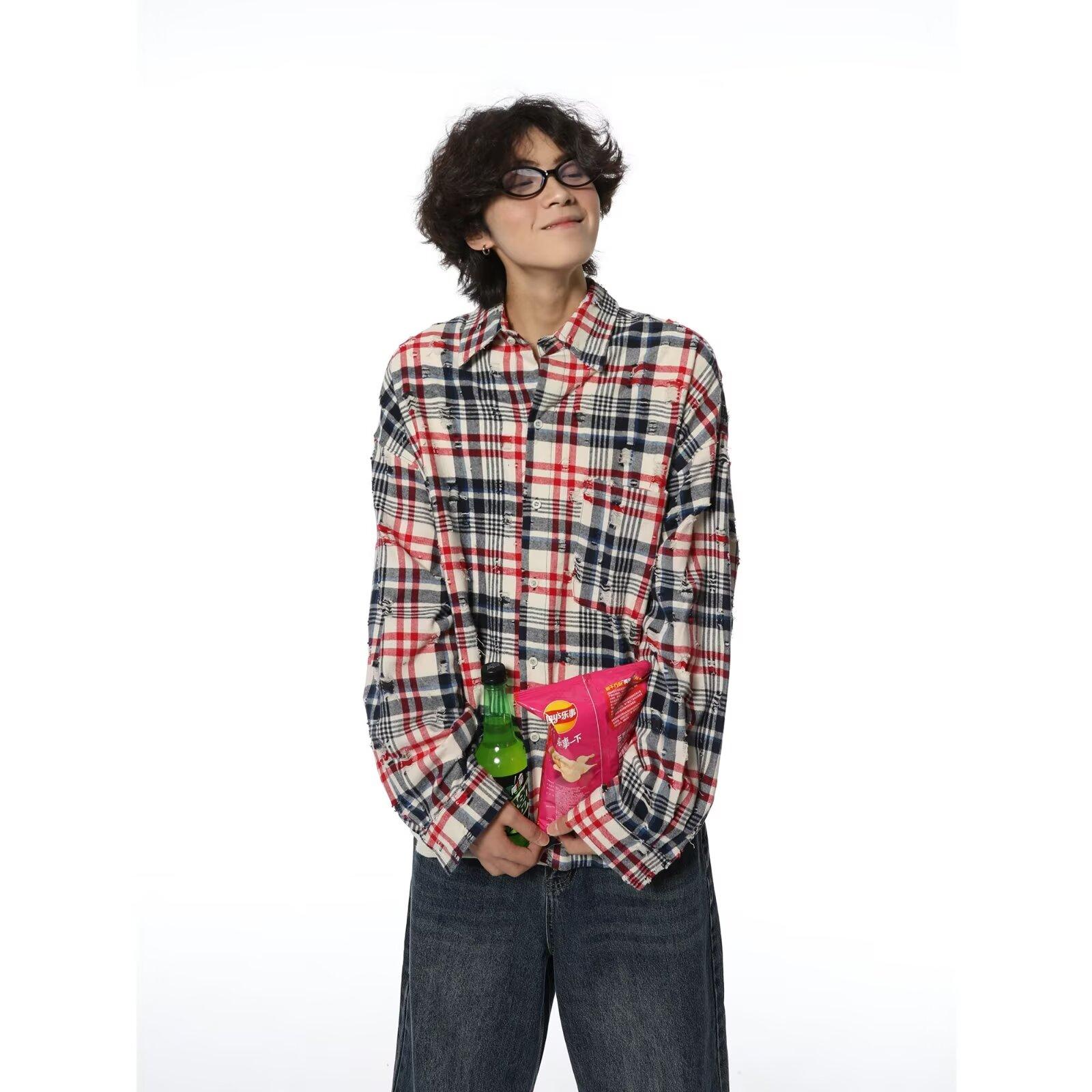 

2024 Клетчатая рубашка с длинным рукавом в японском стиле Гонконга Ins Свободная рубашка для мальчиков Летнее модное универсальное повседневное пальто 2XL красный