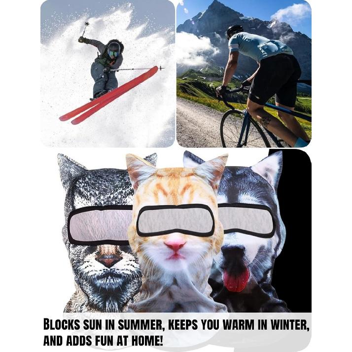 Cat Mask 3D Printed Cat Ski Mask Balaclava With Ears Breathable Perfect For Skiing & Biking Party With Solid Pattern