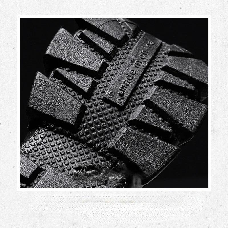 Black Men Boots Non Slip Winter Plus Velvet Outdoor Shoes for Men Round Shape Boots Leather Boots Black High Gang Platform Boots