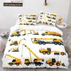 Digger Duvet Cover Set Cartoon Heavy Machinery Truck Crane Mixer Excavator Tractor Pattern For Kid Teen Polyester Bedding Set