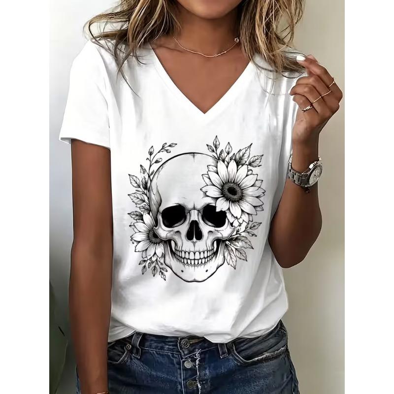 Women's V-neck short-sleeved T-shirt casual fashion